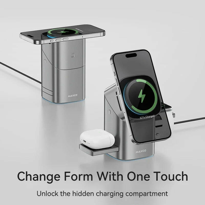 Qi2 Auto-Rotate Touch Magnetic 3 in 1 Wireless Charger Fast Charging 15W for Iphone 12/13/14/15/16, for Iwatch & Airpods