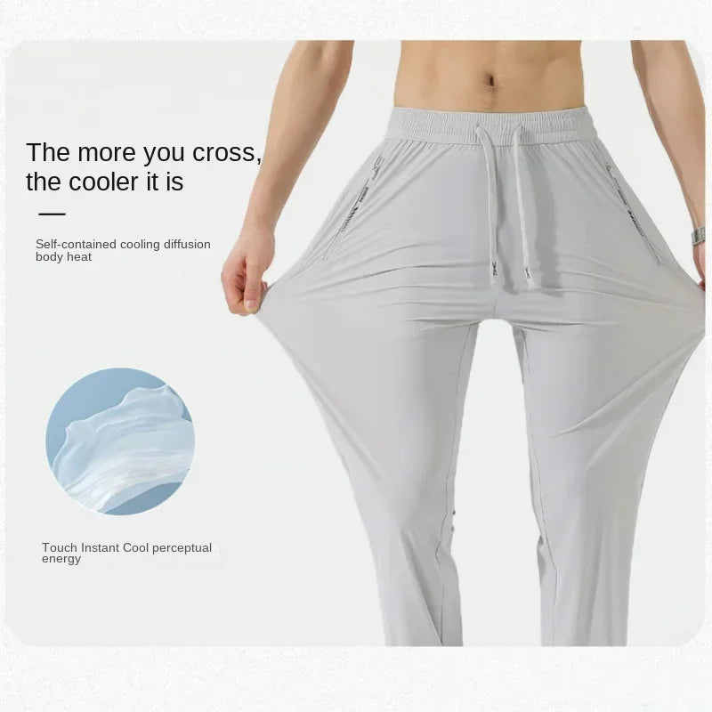 Summer Silk Ice Pants Unisex Gym High Stretch Quick-Drying Yoga Pants Multicolor Casual Running Training Drawstring Sports Pants