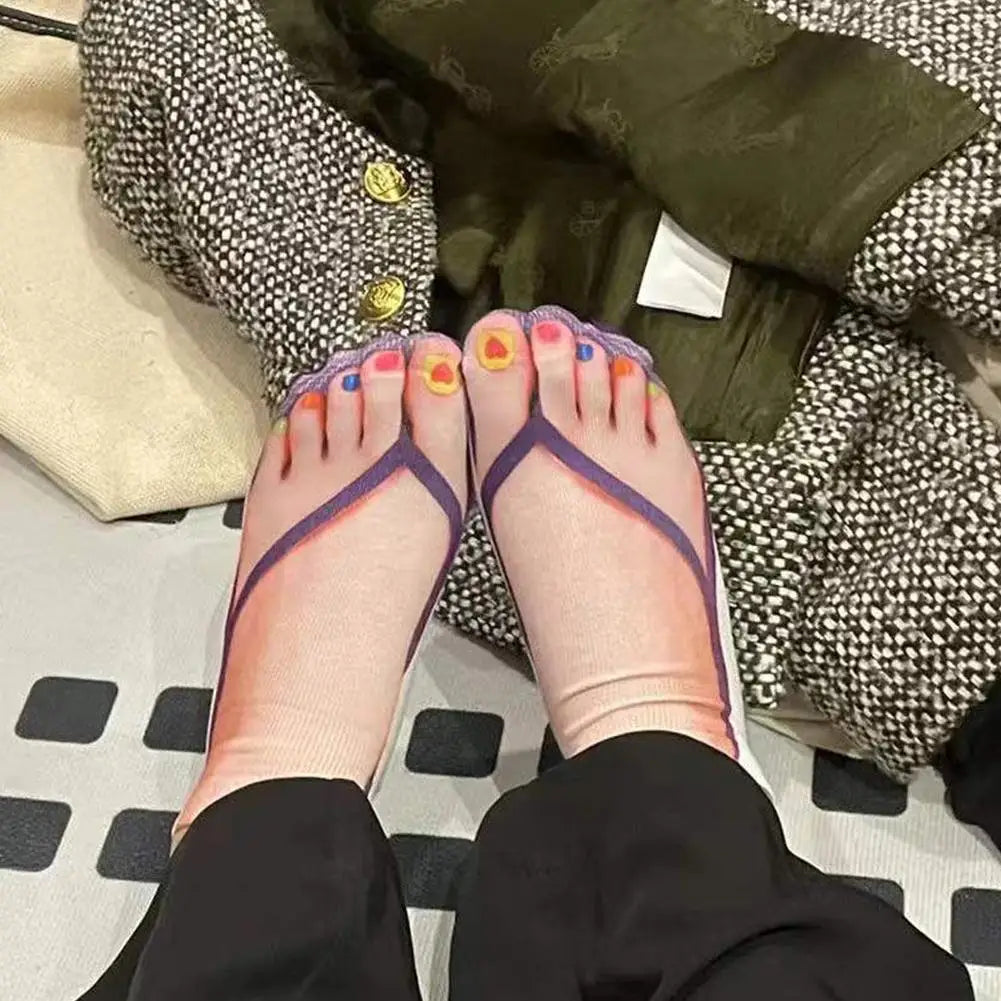 1 Pair 3D Printing Pattern Flip Flop Socks Funny Socks for Women Flip-Flop Ankle Socks Low Cut Floor Socks Hosiery Novelty Gifts