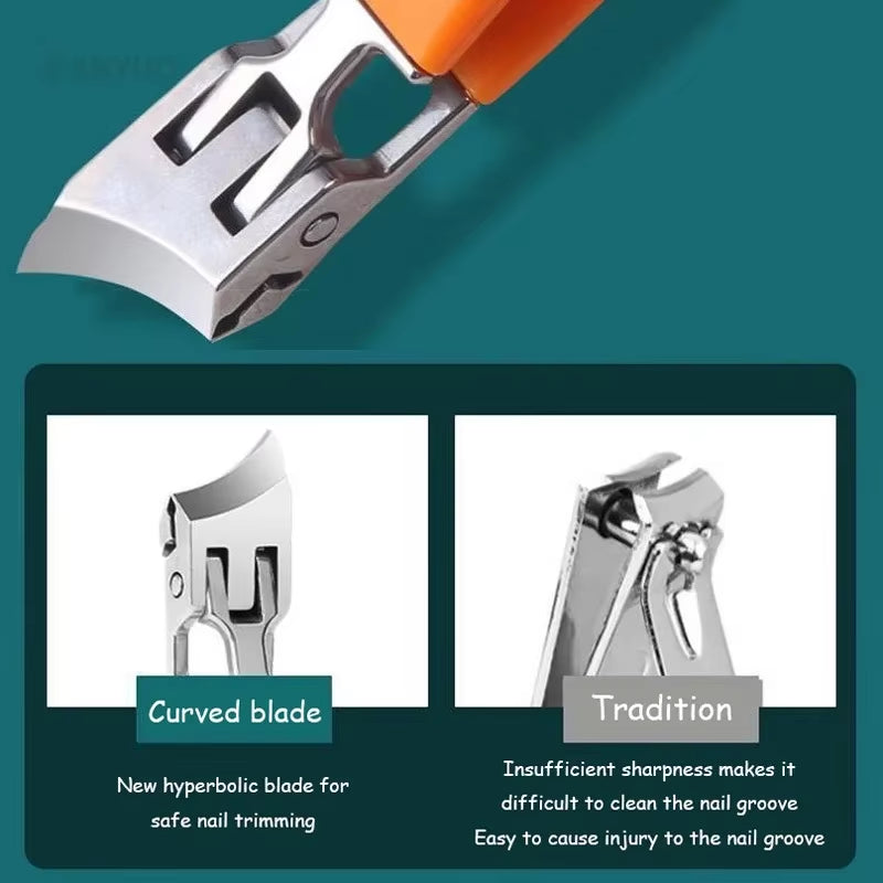 Slanted Nail Clipper Oblique Blade Ingrown Toenail Clipper Anti-Splash Wide Jaw Opening Hard Nails Curved Blade Manicure Tools