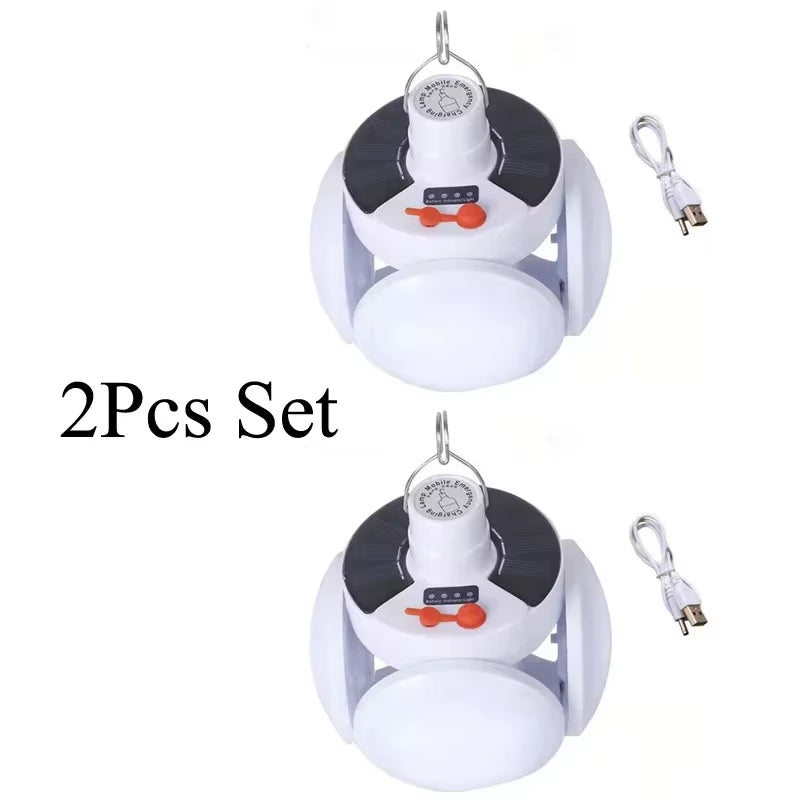 Solar Power Lights Outdoor Hook LED Handy Folding Emergency DC Sunlight Charging Lamp Camping Garden Waterproof Flash Lighting