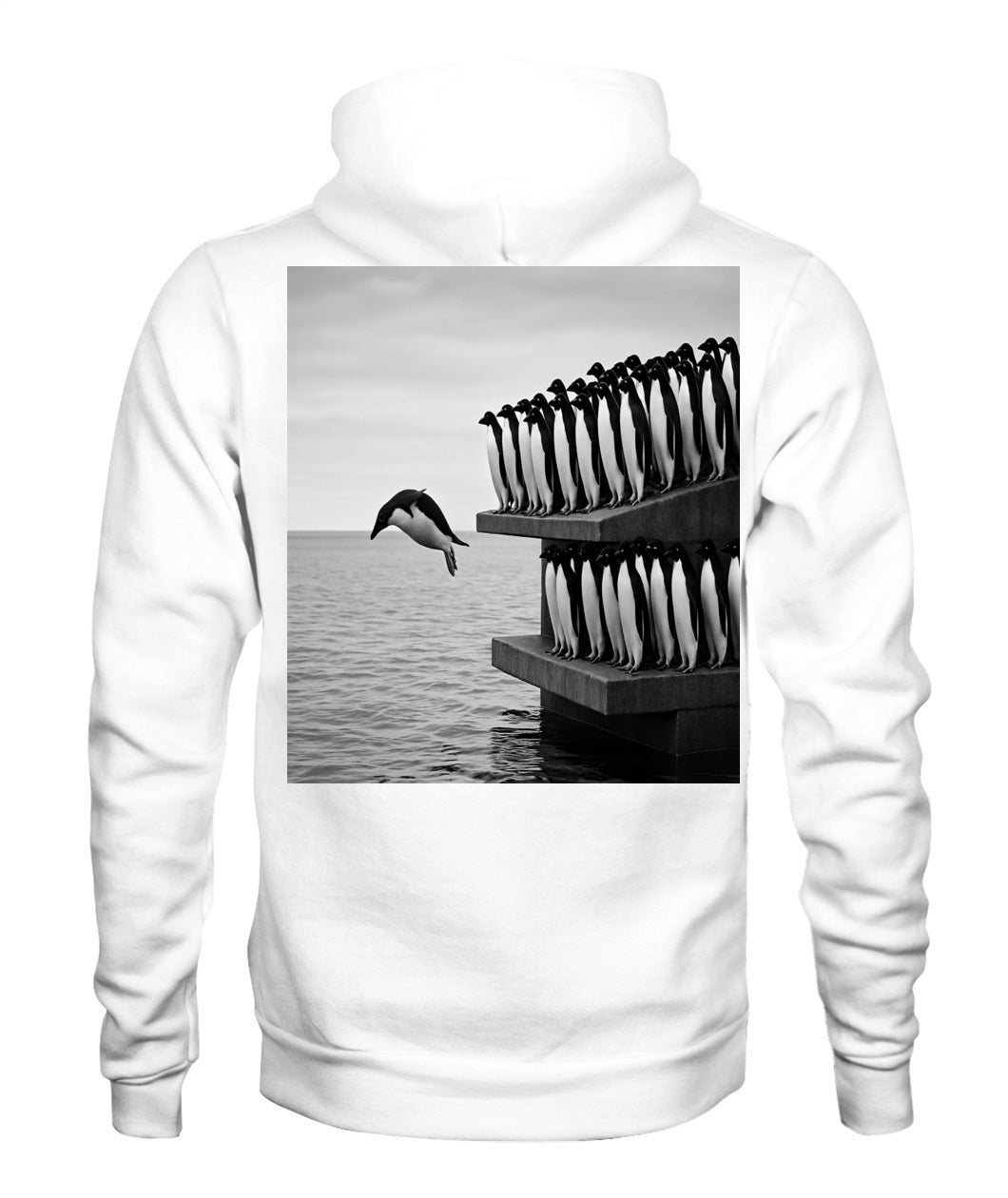 Minimalist Penguin Art Unisex Hoodie - Unique Monochrome Design for the Brave - Fast US Shipping