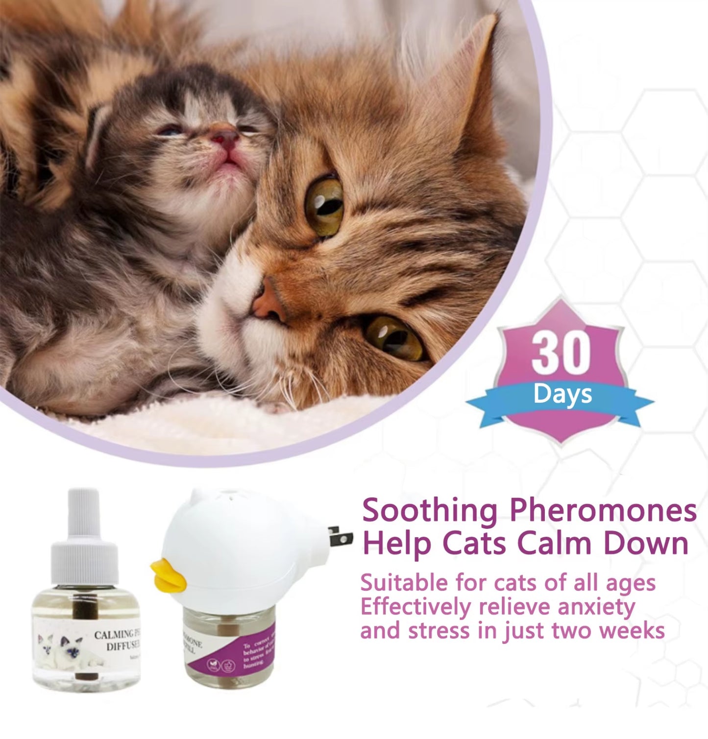 Pheromone Diffuser for Cats Cat Pheromone Plug-In Relaxants Start Kit 30-Day Refill Calming Spray for Calm Relaxing Home Indoor
