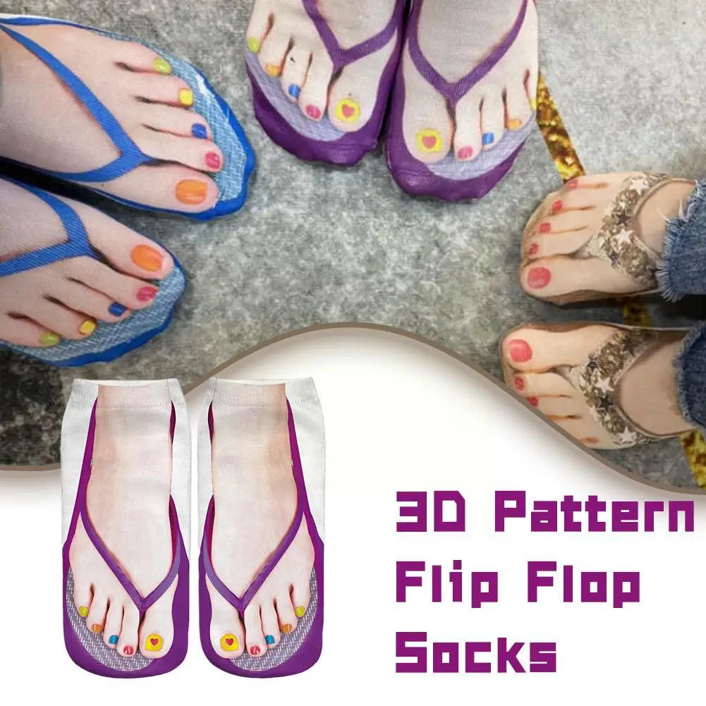 1 Pair 3D Printing Pattern Flip Flop Socks Funny Socks for Women Flip-Flop Ankle Socks Low Cut Floor Socks Hosiery Novelty Gifts