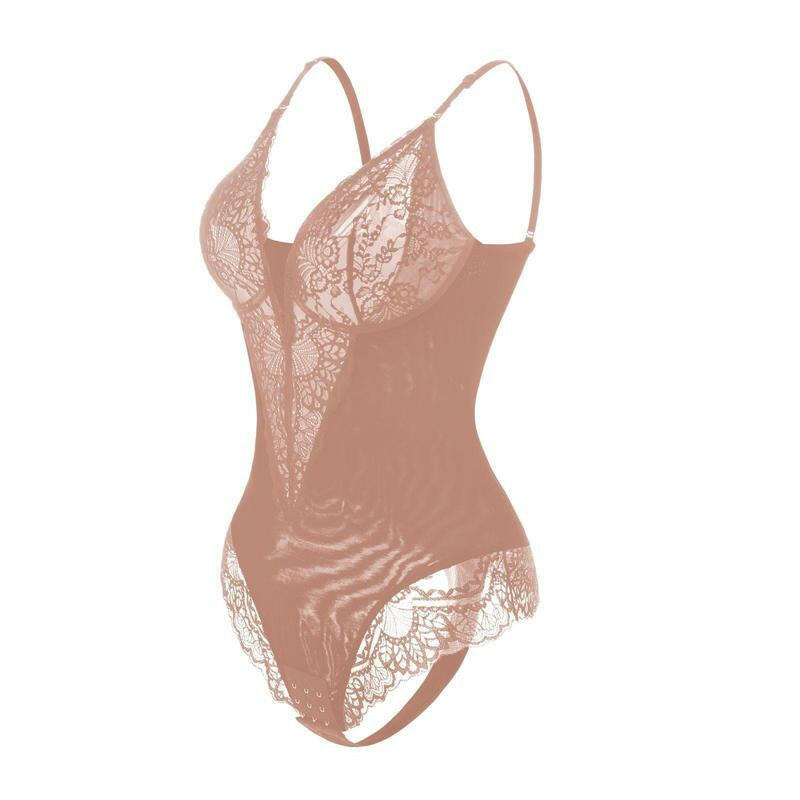 Popilush Women's Deep-V Neck Lace Shapewear Bodysuit