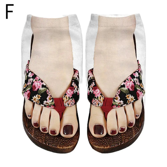 1 Pair 3D Printing Pattern Flip Flop Socks Funny Socks for Women Flip-Flop Ankle Socks Low Cut Floor Socks Hosiery Novelty Gifts