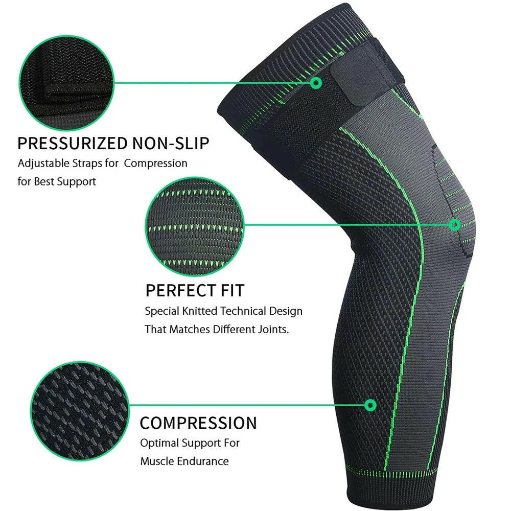 Anti-Slip Lengthen Knee Pad Long Leg Sleeve Bandage Compression Knee Brace Running Sports Warmth Elastic Knee Protector