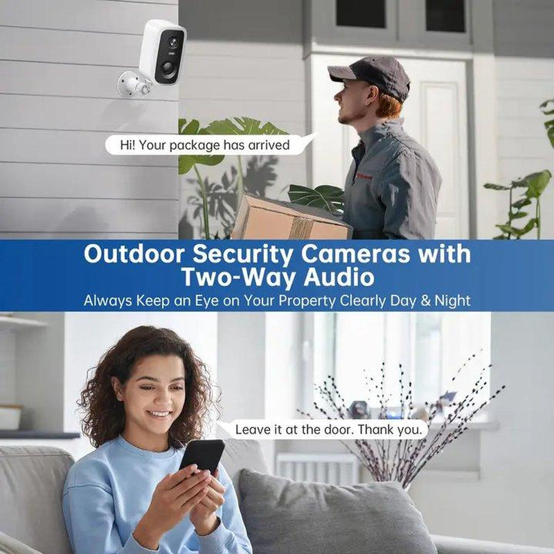 Battery Rechargeable Security Camera Wireless Indoor/Outdoor 2.4Ghz Wifi , 2K Color Night Vision, Automatic Alarm, AI Detection