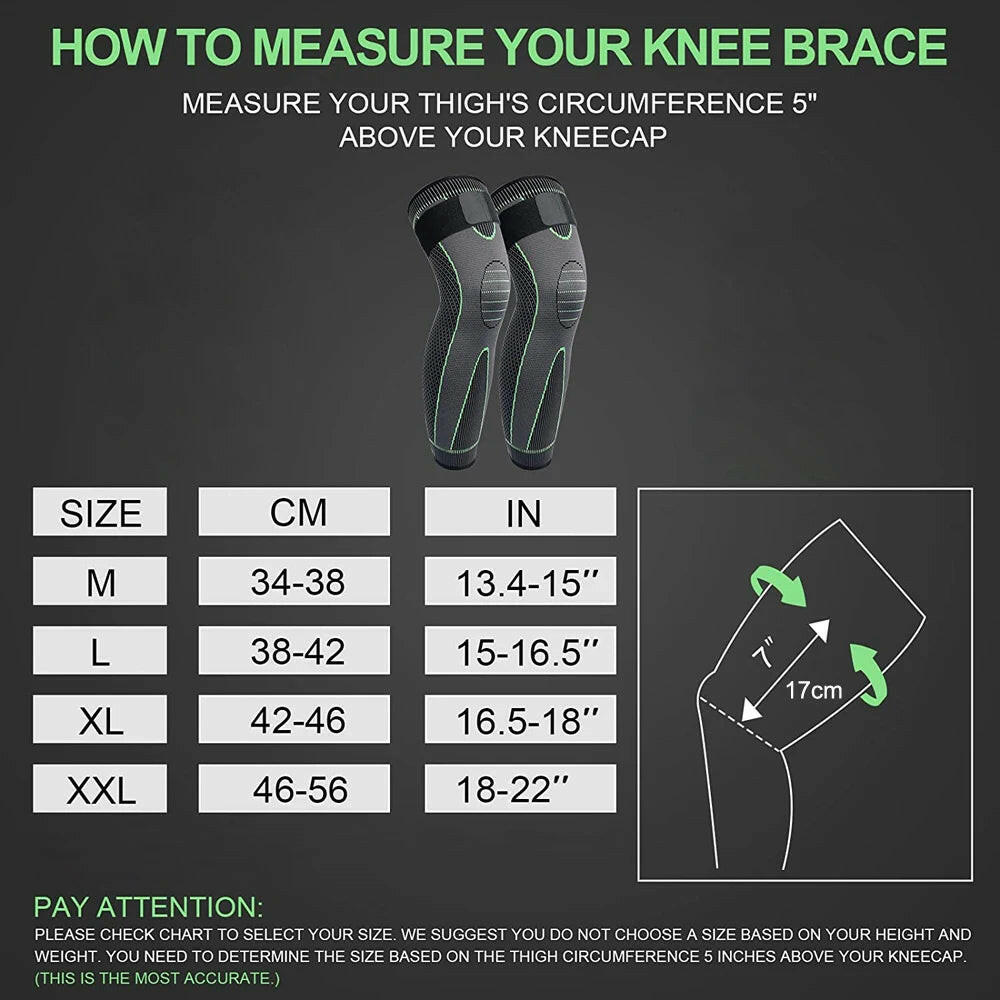 Anti-Slip Lengthen Knee Pad Long Leg Sleeve Bandage Compression Knee Brace Running Sports Warmth Elastic Knee Protector