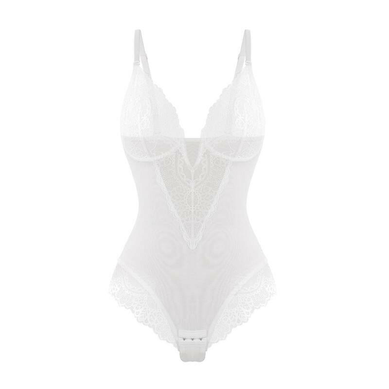 Popilush Women's Deep-V Neck Lace Shapewear Bodysuit