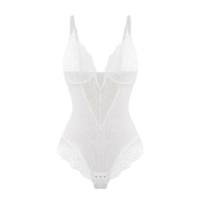 Popilush Women's Deep-V Neck Lace Shapewear Bodysuit