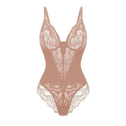 Popilush Women's Deep-V Neck Lace Shapewear Bodysuit