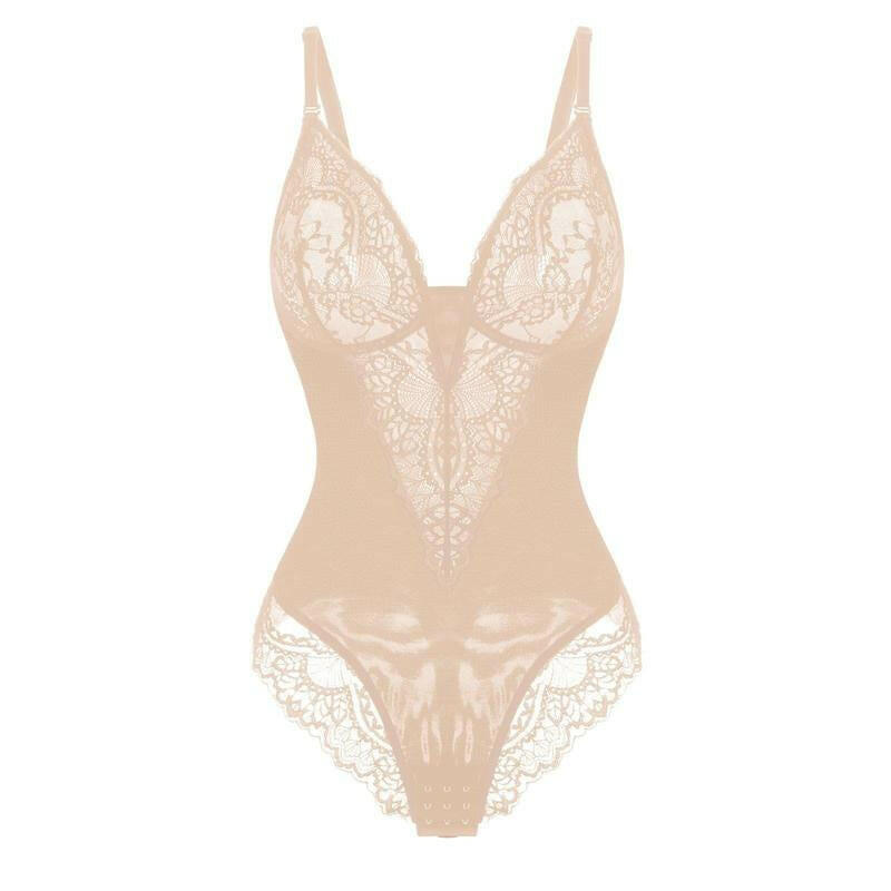 Popilush Women's Deep-V Neck Lace Shapewear Bodysuit