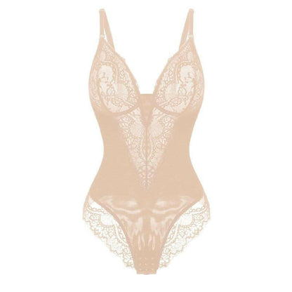 Popilush Women's Deep-V Neck Lace Shapewear Bodysuit