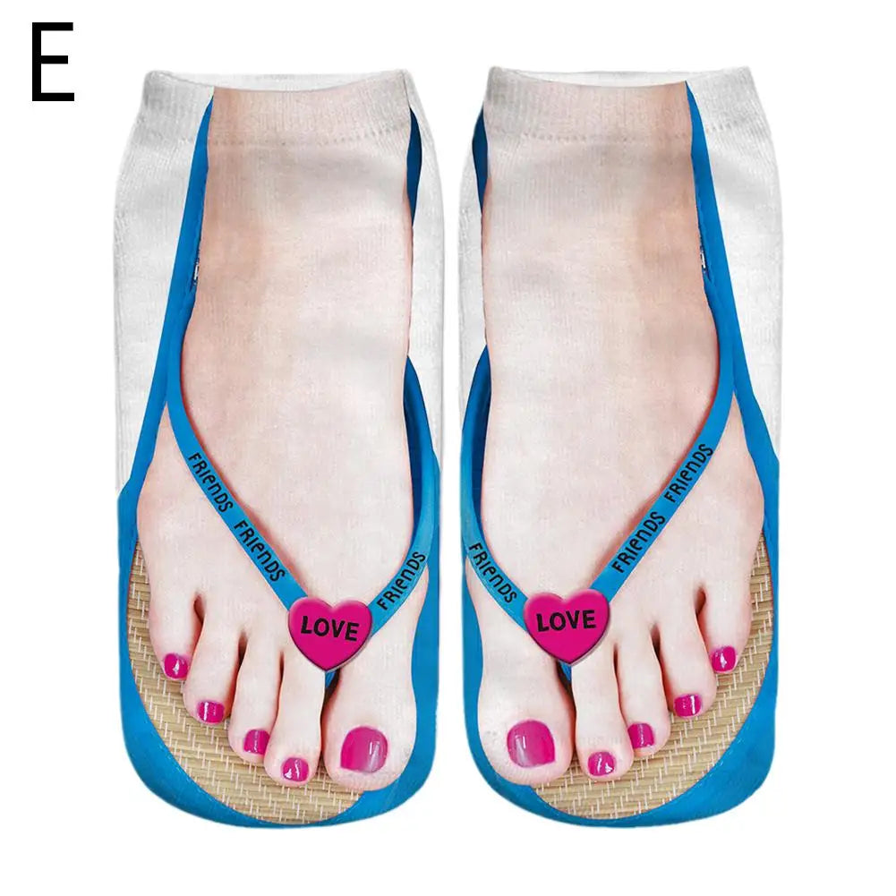 1 Pair 3D Printing Pattern Flip Flop Socks Funny Socks for Women Flip-Flop Ankle Socks Low Cut Floor Socks Hosiery Novelty Gifts