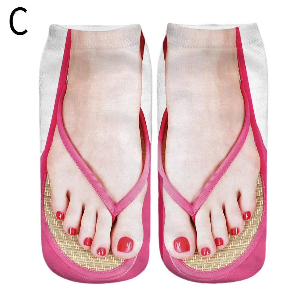 1 Pair 3D Printing Pattern Flip Flop Socks Funny Socks for Women Flip-Flop Ankle Socks Low Cut Floor Socks Hosiery Novelty Gifts