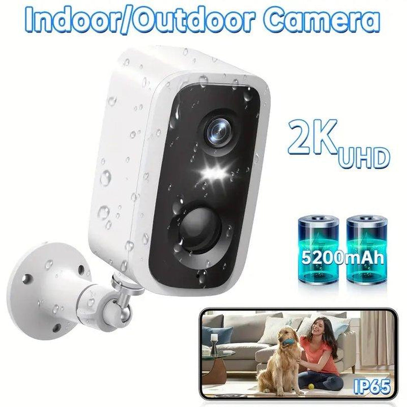 Battery Rechargeable Security Camera Wireless Indoor/Outdoor 2.4Ghz Wifi , 2K Color Night Vision, Automatic Alarm, AI Detection