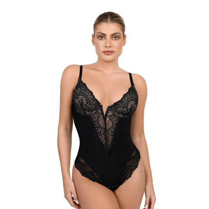 Popilush Women's Deep-V Neck Lace Shapewear Bodysuit