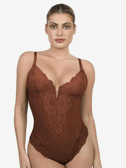 Popilush Women's Deep-V Neck Lace Shapewear Bodysuit