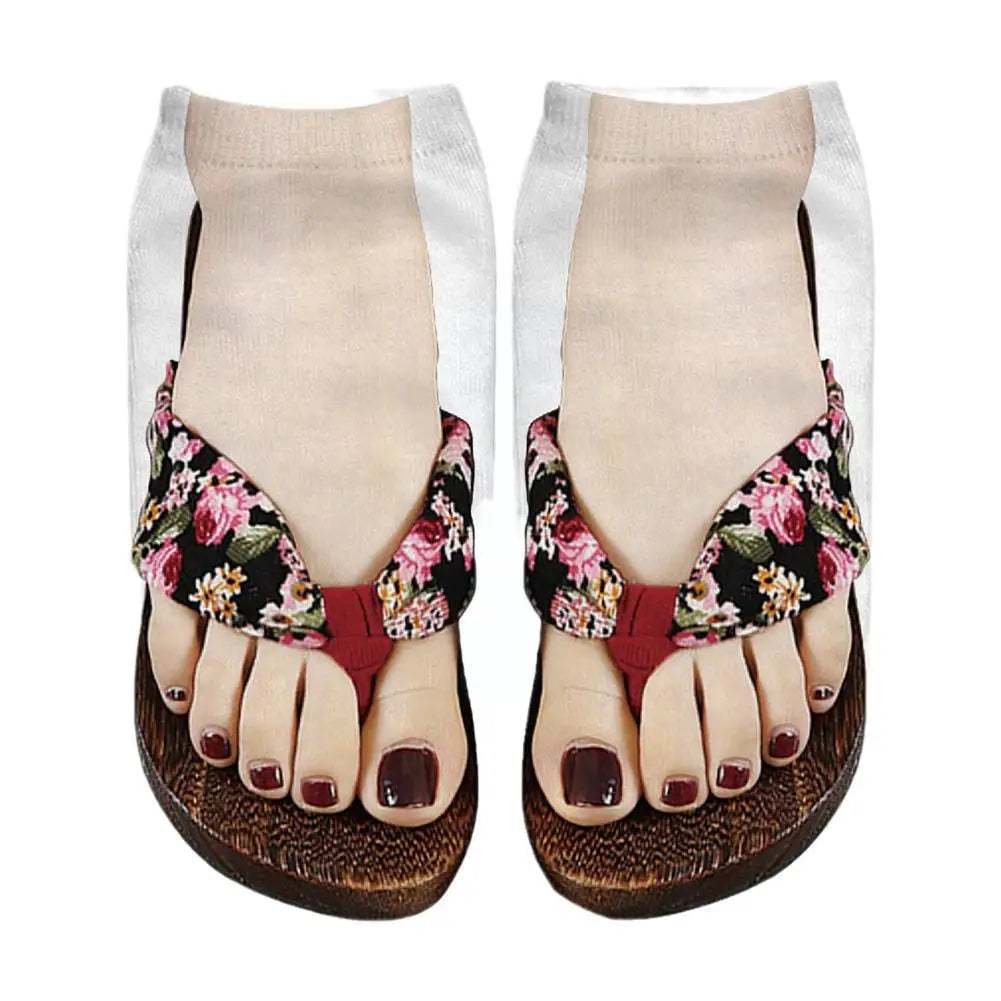 1 Pair 3D Printing Pattern Flip Flop Socks Funny Socks for Women Flip-Flop Ankle Socks Low Cut Floor Socks Hosiery Novelty Gifts