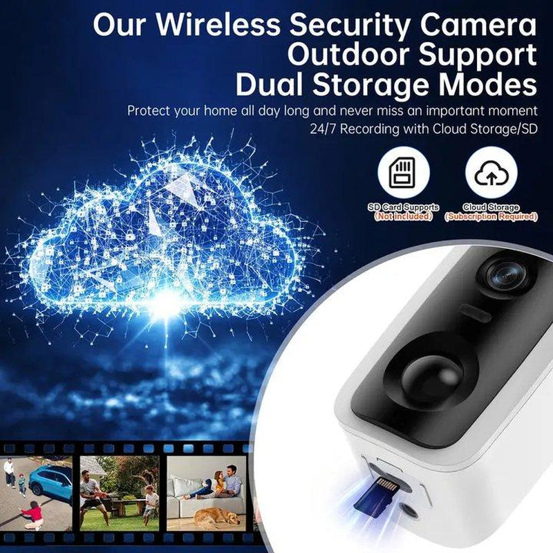 Battery Rechargeable Security Camera Wireless Indoor/Outdoor 2.4Ghz Wifi , 2K Color Night Vision, Automatic Alarm, AI Detection