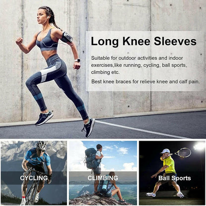 Anti-Slip Lengthen Knee Pad Long Leg Sleeve Bandage Compression Knee Brace Running Sports Warmth Elastic Knee Protector