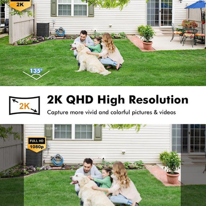 Battery Rechargeable Security Camera Wireless Indoor/Outdoor 2.4Ghz Wifi , 2K Color Night Vision, Automatic Alarm, AI Detection