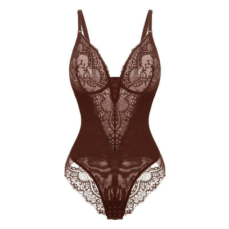 Popilush Women's Deep-V Neck Lace Shapewear Bodysuit