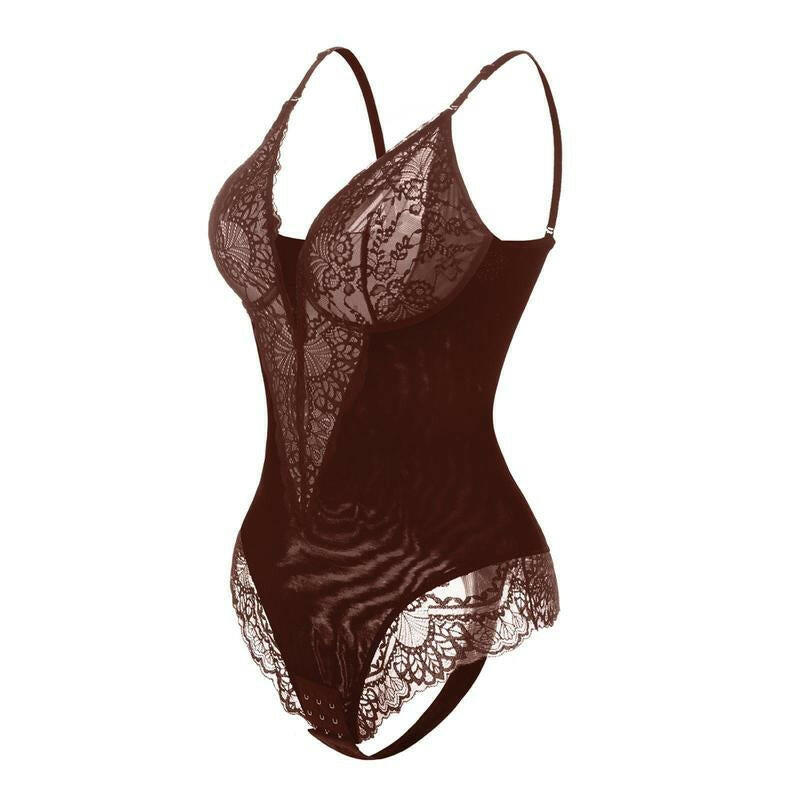 Popilush Women's Deep-V Neck Lace Shapewear Bodysuit