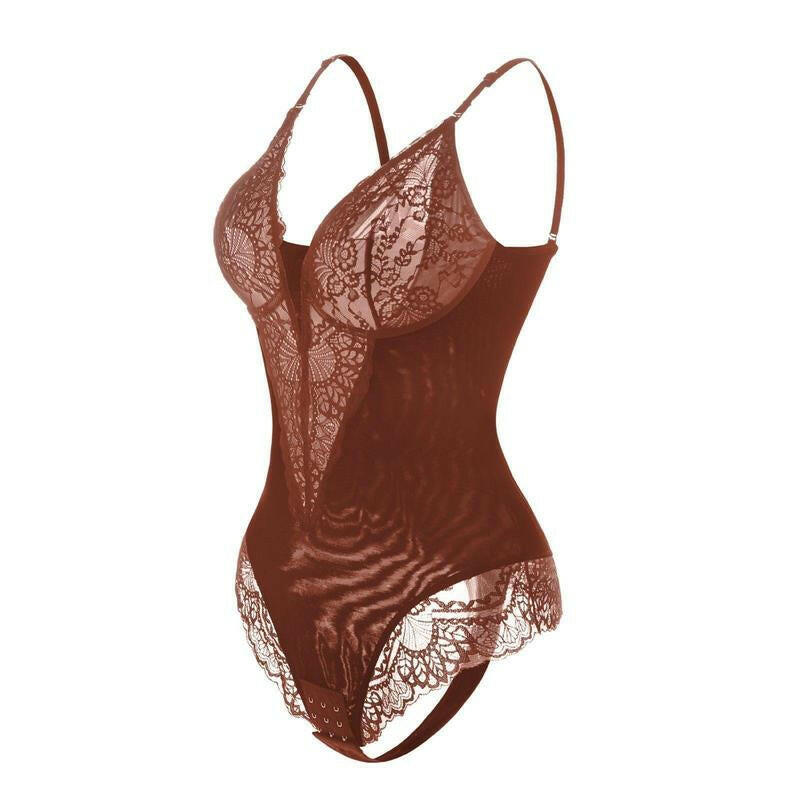 Popilush Women's Deep-V Neck Lace Shapewear Bodysuit