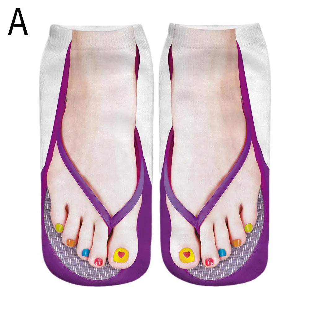 1 Pair 3D Printing Pattern Flip Flop Socks Funny Socks for Women Flip-Flop Ankle Socks Low Cut Floor Socks Hosiery Novelty Gifts