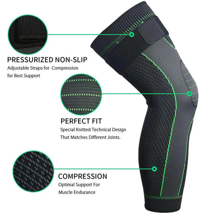 Anti-Slip Lengthen Knee Pad Long Leg Sleeve Bandage Compression Knee Brace Running Sports Warmth Elastic Knee Protector