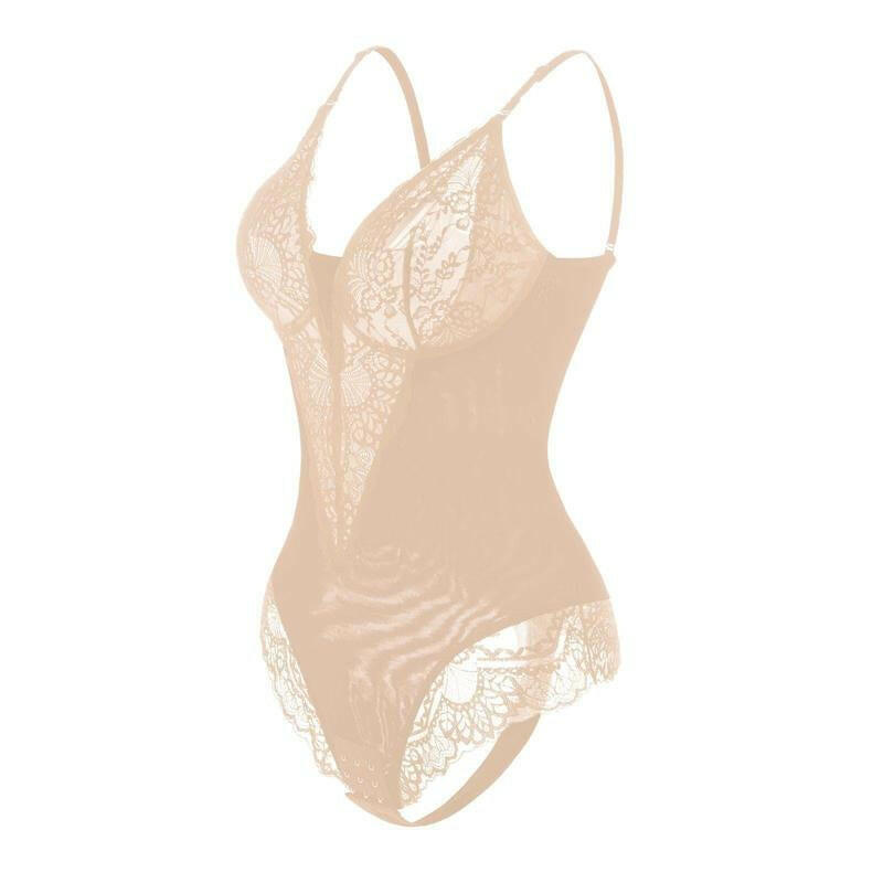 Popilush Women's Deep-V Neck Lace Shapewear Bodysuit