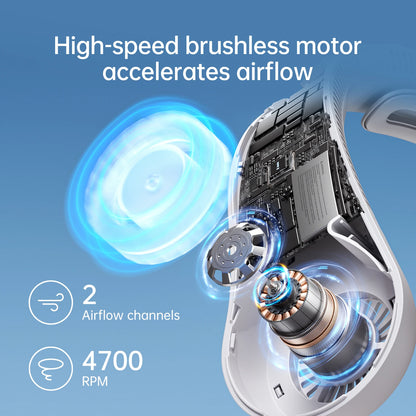 Portable Neck Fan Upgraded, 5000Mah Battery, Necksupport, 5 Speeds Gears Adjustment, Outdoor Wearable Hands-Free Fan