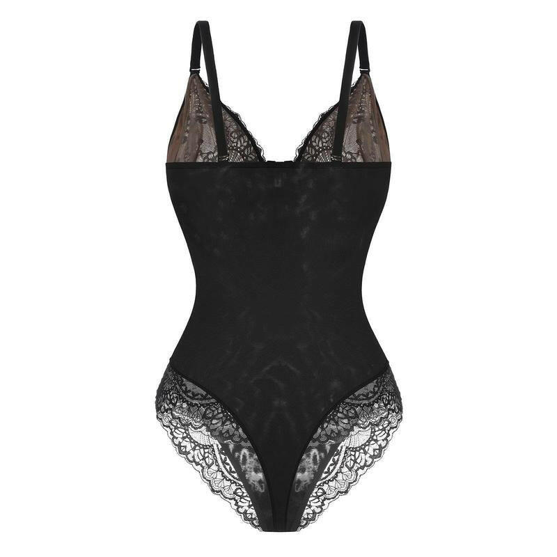 Popilush Women's Deep-V Neck Lace Shapewear Bodysuit
