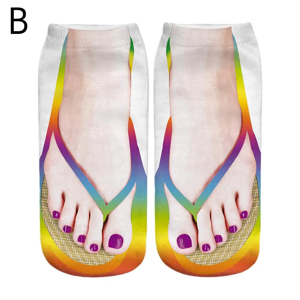 1 Pair 3D Printing Pattern Flip Flop Socks Funny Socks for Women Flip-Flop Ankle Socks Low Cut Floor Socks Hosiery Novelty Gifts